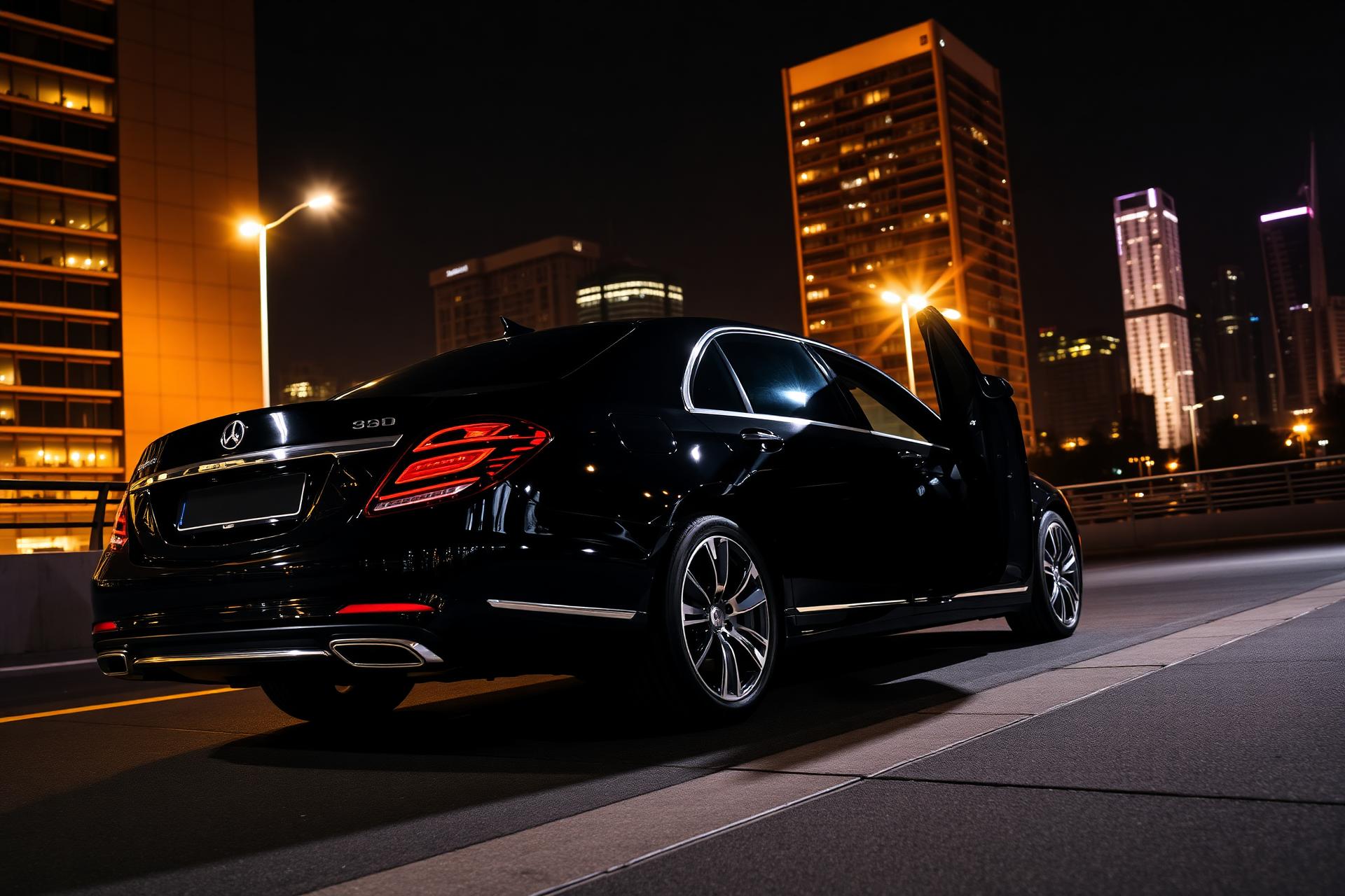 Auto ejecutivo negro con chofer profesional