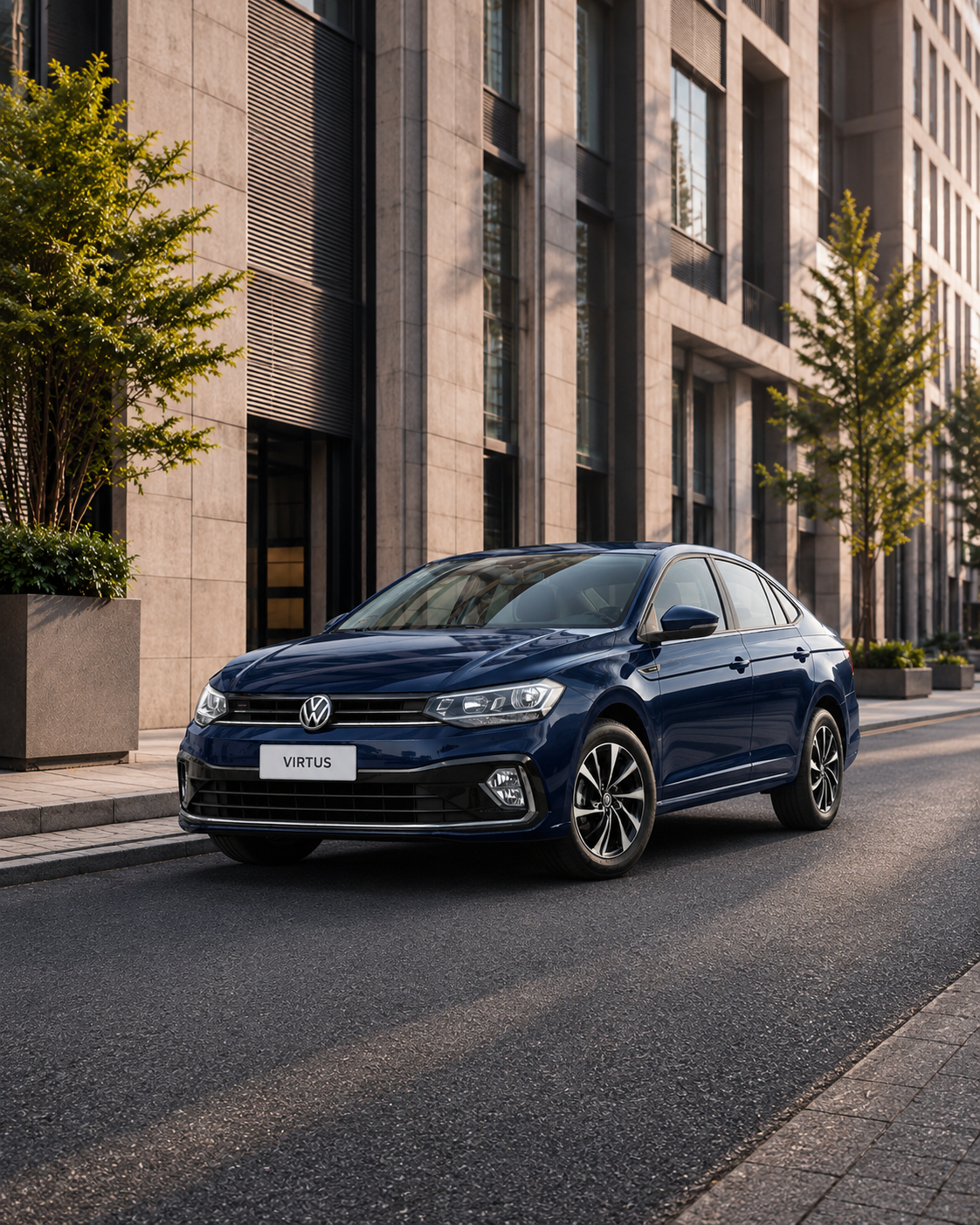 Volkswagen Virtus azul estacionado en la calle